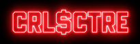 The text 'CRL$CTRE' in a bold, stylized red font with a white outline and glowing neon effect, set against a solid black background.