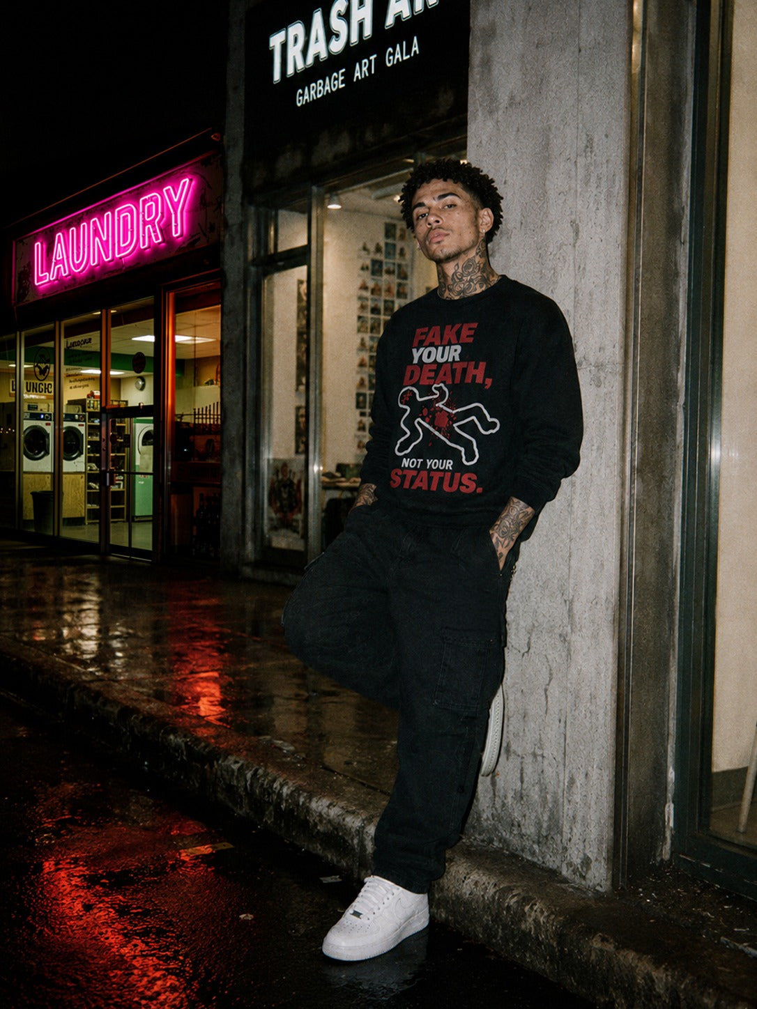 CRL$CTRE model in Fake Your Death sweatshirt