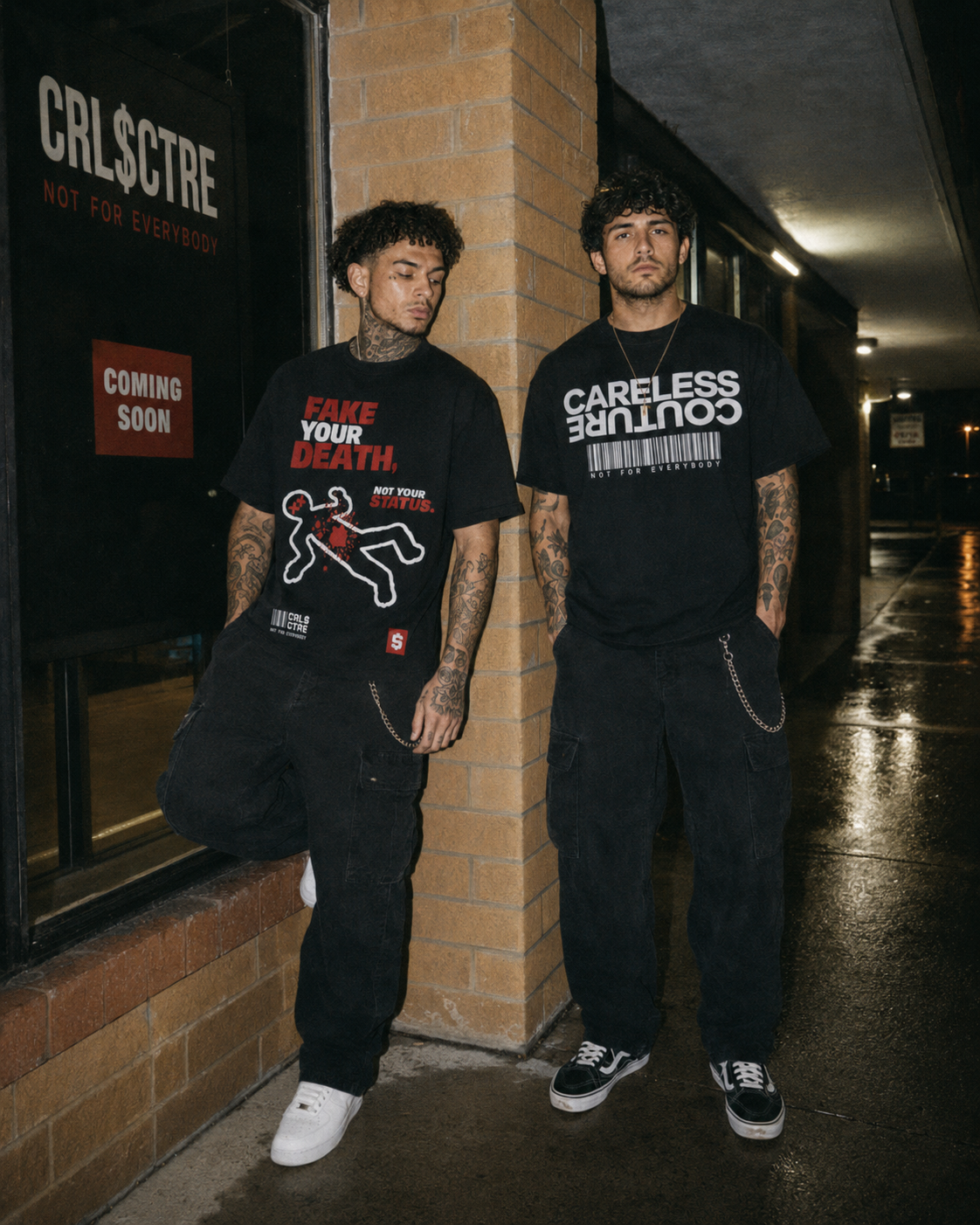 Two CRL$CTRE models beside the shop window