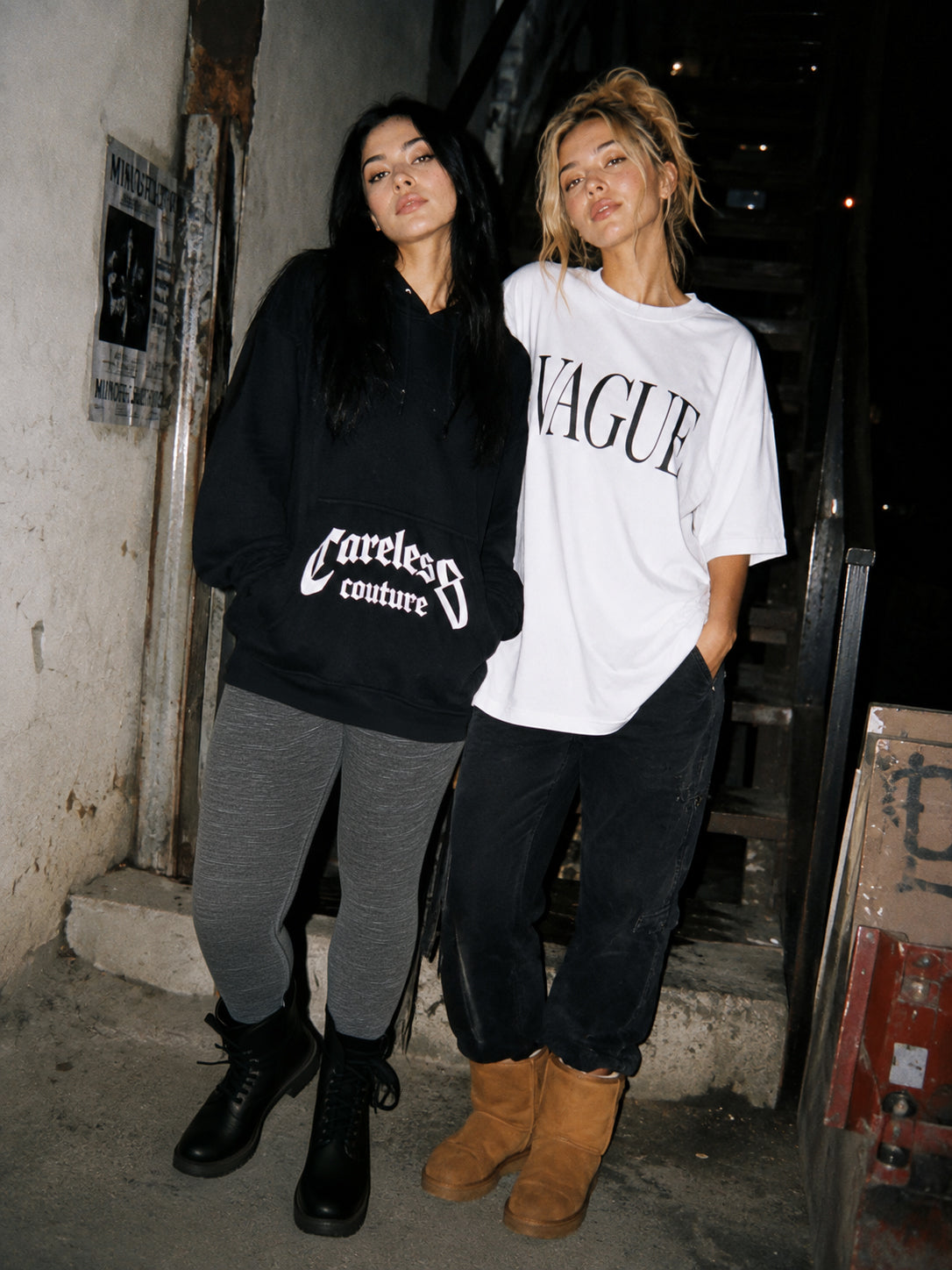 Two female CRL$CTRE models wearing Vague and Careless Couture
