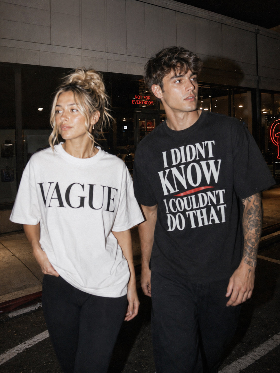 CRL$CTRE models wearing Vague and I Didnt Know shirts